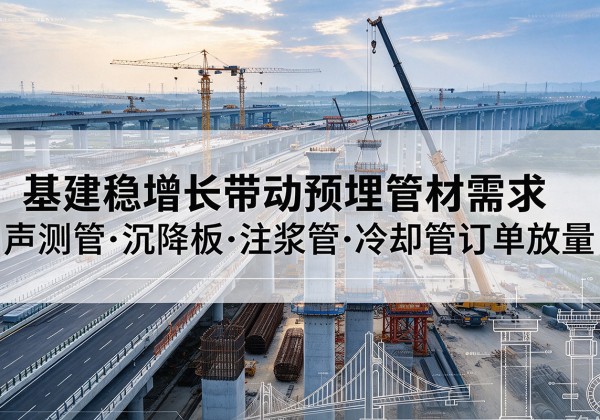 三原基建稳增长带动预埋监测管材需求，声测管、沉降板、注浆管订单持续放量